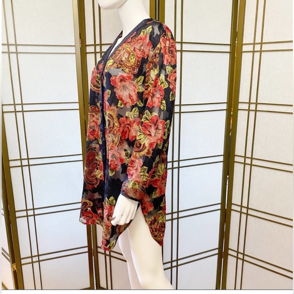 Victoria’s Secret Gold Label Flowy Style Sheer Metallic Floral Shirt Dress - Picture 2 of 8
